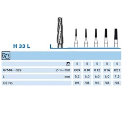 T-Carbide Bur HP #H33L-021 Taper Long X-Cut US# 703L Pkt5