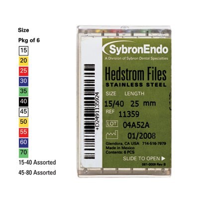 Hedstrom File 25mm Size 15-40 Assorted pkt 6