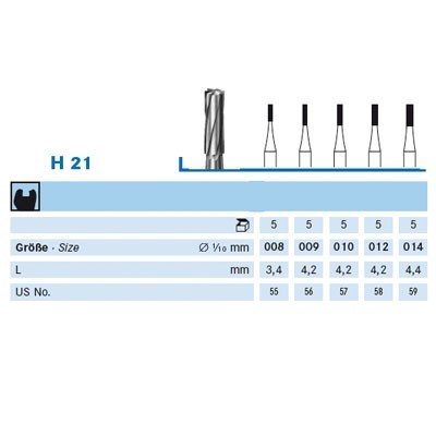 T-Carbide Bur HP #H21-014 Cylinder (US#:59) pkt 5