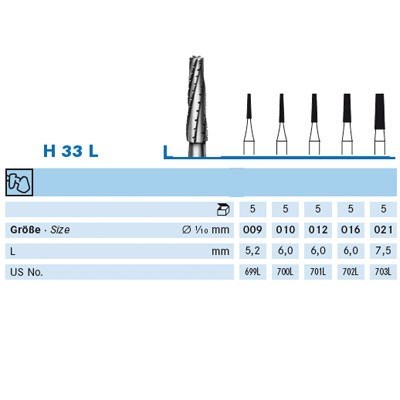 T-Carbide Bur HP #H33-021 Tapered CrossCut (US#:703) pk5